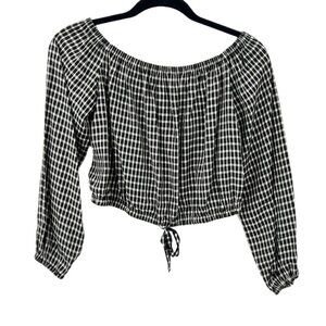 Wilfred Checkered off Shoulder Cropped Blouse